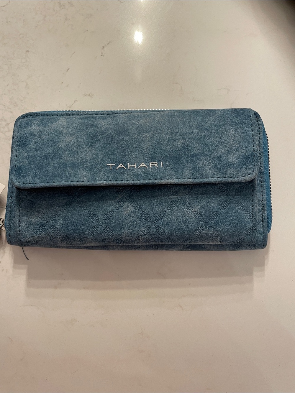Tahari Slate Blue/Teal Faux Leather RFID Wristlet Wallet NWT